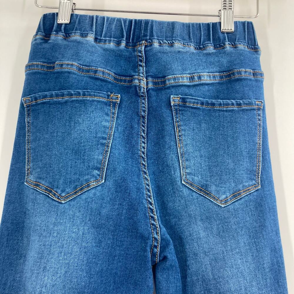 Aaron & Amber Elastic Waist Bell Bottom Dark Wash Distressed Jeans Western 24 - Picture 9 of 14